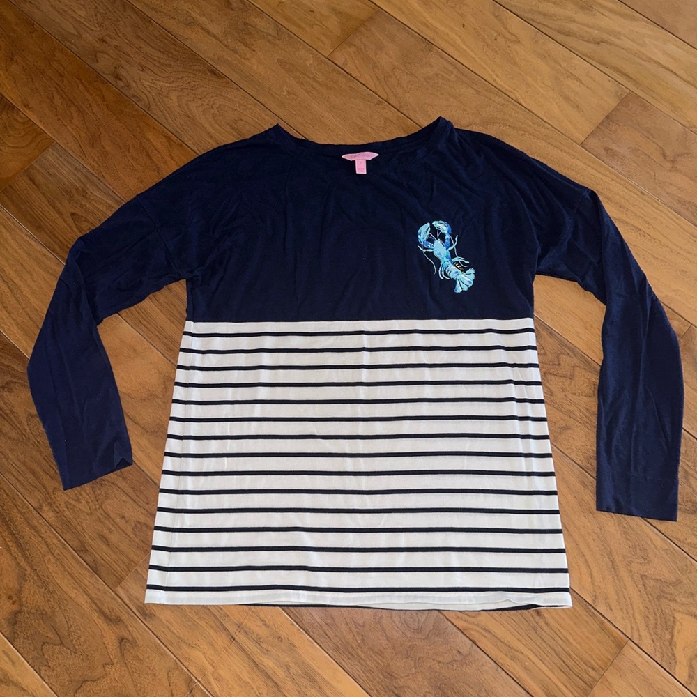 Lilly Pulitzer Navy and White Striped Long Sleeve Tee